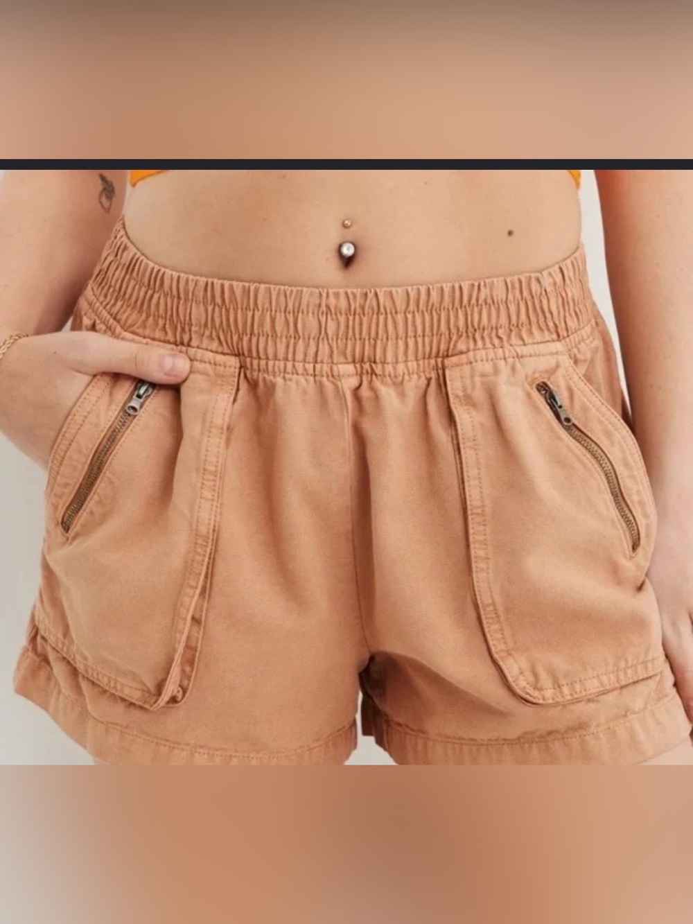 aerie Peach-Tan Utility Elastic Waist Shorts boardwalk shorts